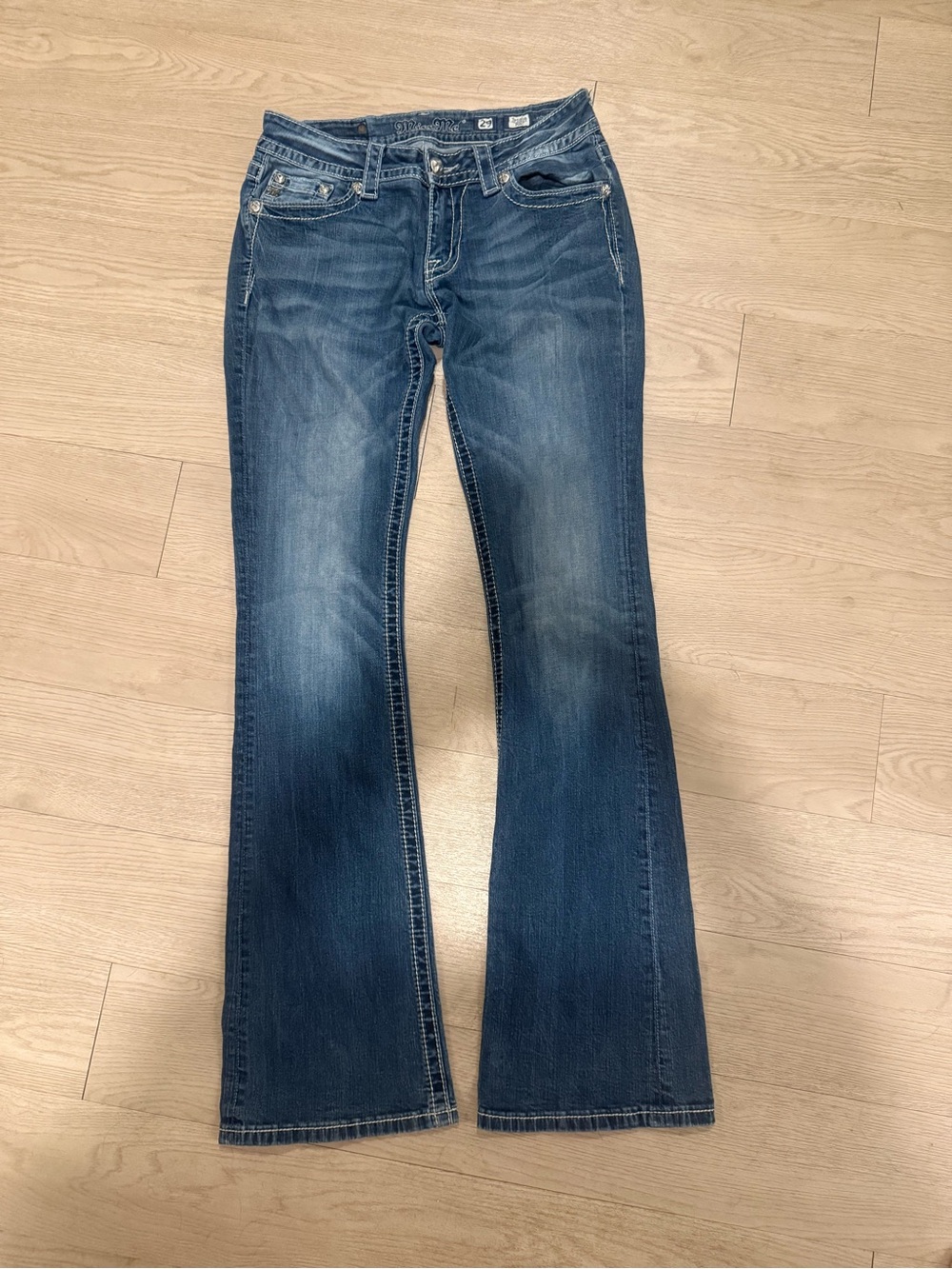Miss Me Size 29 Low Rise Bootcut Jeans Y2K Embellished Rhinestone